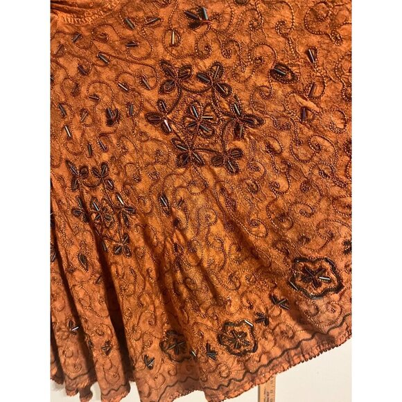 Retro Floral Beaded Boho Top Orange L Indie Hippie Western Folk Artsy Funky 80s - Picture 12 of 16